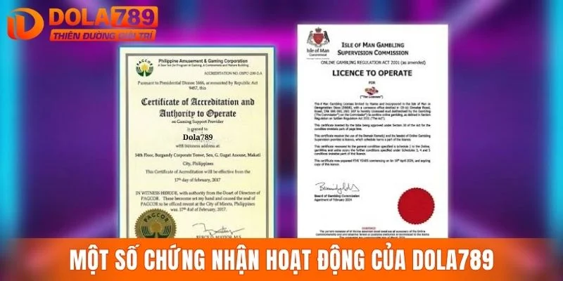 Một số chứng nhận hoạt động của DOLA789